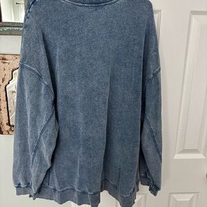 Z Supply Washed Denim Blue Crewneck Sweater